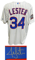 Jon Lester Signed Chicago Cubs White Pinstripe 2016 World Series Patch Majestic Jersey - LESJRY101 - Jon Lester Signed Chicago Cubs White Pinstripe 2016 World Series Patch Majestic Jersey product image