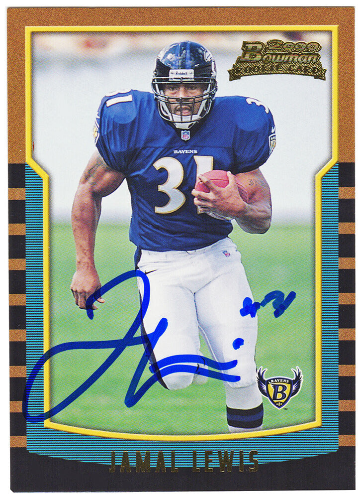 Jamal Lewis Signed Baltimore Ravens 2000 Bowman Rookie Football Card #170 - LEWCAR304 - Jamal Lewis Signed Baltimore Ravens 2000 Bowman Rookie Football Card #170 product image