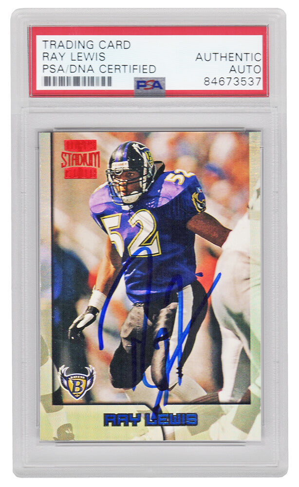 Ray Lewis Signed Baltimore Ravens 1996 Topps Stadium Club Football Rookie Card #351 (PSA Encapsulated) - LEWCAR320 - Ray Lewis Signed Baltimore Ravens 1996 Topps Stadium Club Football Rookie Card #351 (PSA Encapsulated) product image