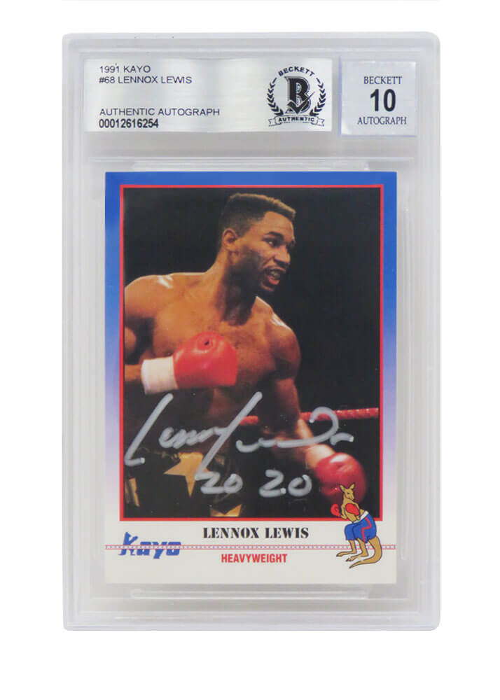 Lennox Lewis Signed 1991 Kayo Boxing Trading Card #068 w/2020 - (Beckett / Auto Grade 10) - LEWCAR501 - Lennox Lewis Signed 1991 Kayo Boxing Trading Card #068 w/2020 - (Beckett / Auto Grade 10) product image