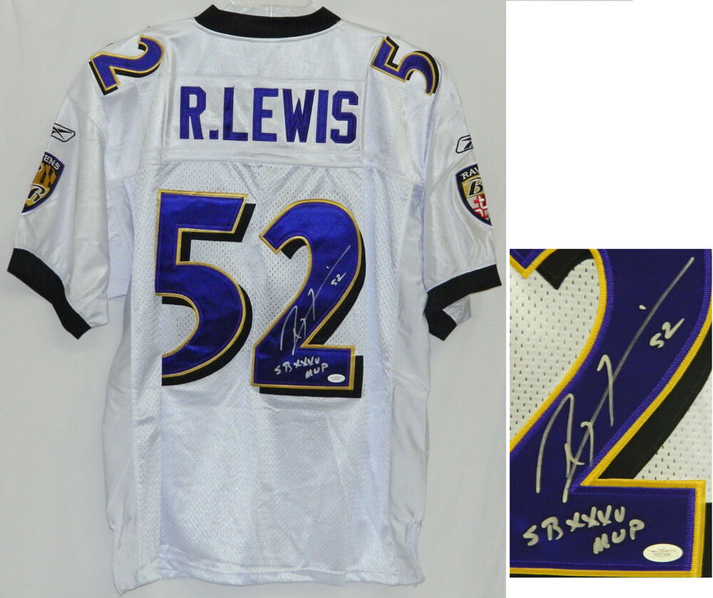 Ray Lewis Signed Ravens Reebok White Jersey w/SB XXXV MVP - LEWJRY301 - Ray Lewis Signed Ravens Reebok White Jersey w/SB XXXV MVP product image