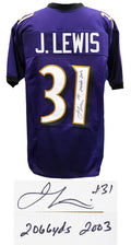 Jamal Lewis Signed Purple Throwback Custom Football Jersey w/2,066 Yds 2003 - LEWJRY323 - Jamal Lewis Signed Purple Throwback Custom Football Jersey w/2,066 Yds 2003 product image