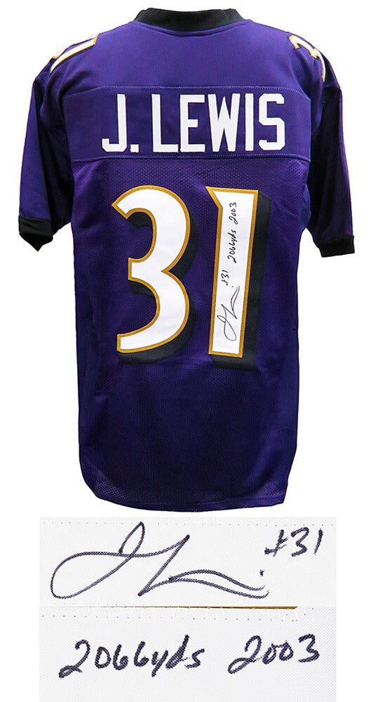 Jamal Lewis Signed Purple Throwback Custom Football Jersey w/2,066 Yds 2003 - LEWJRY323 - Jamal Lewis Signed Purple Throwback Custom Football Jersey w/2,066 Yds 2003 product image