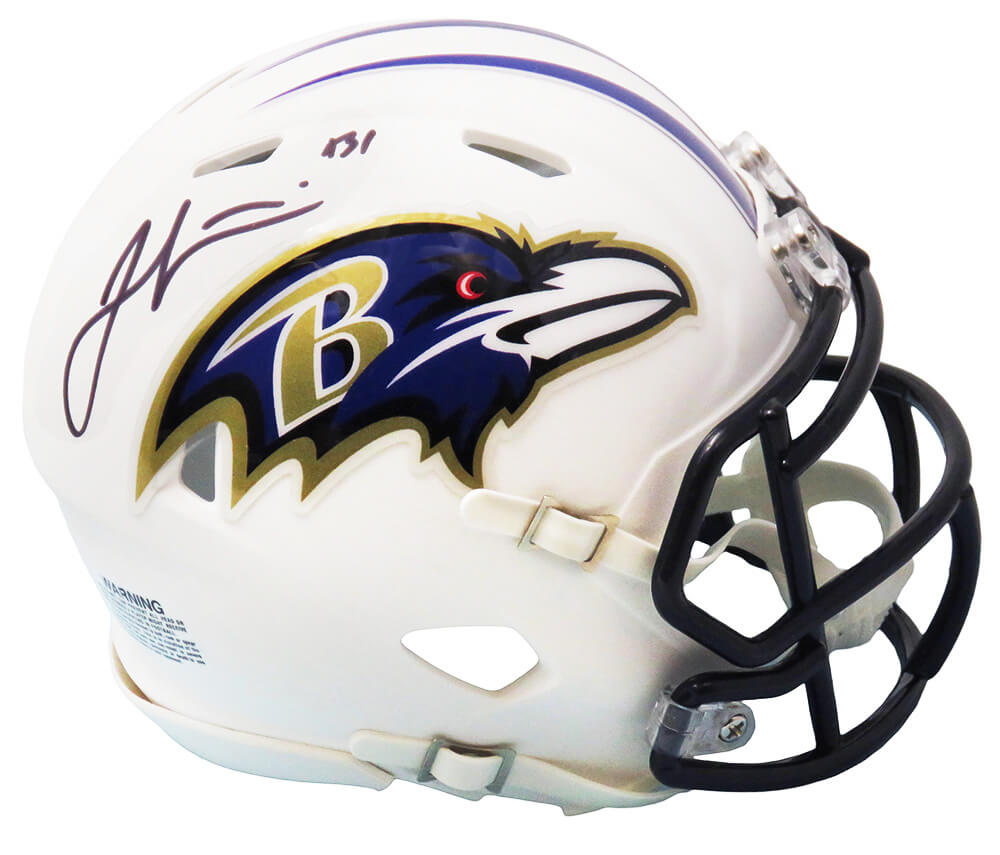 Jamal Lewis Signed Baltimore Ravens Flat White Matte Riddell Speed Mini Helmet - LEWMIN312 - Jamal Lewis Signed Baltimore Ravens Flat White Matte Riddell Speed Mini Helmet product image