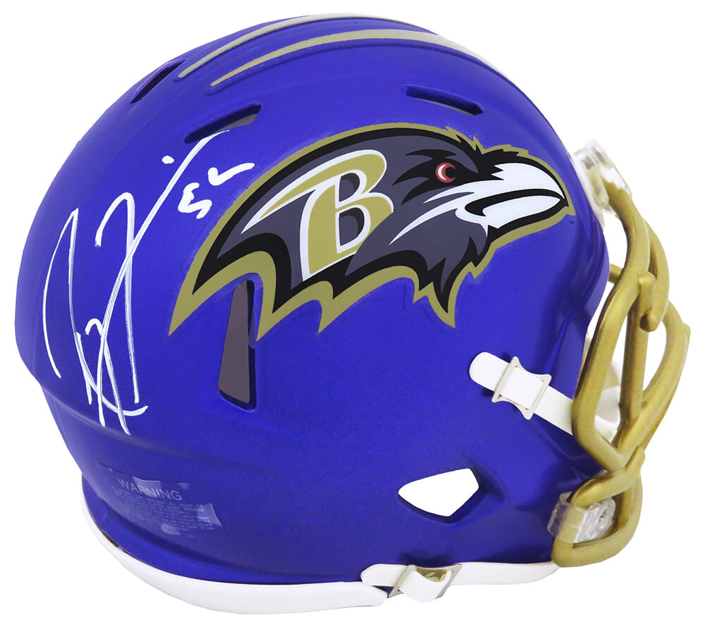 Ray Lewis Signed Baltimore Ravens FLASH Riddell Speed Mini Helmet - (White Ink) - LEWMIN332 - Ray Lewis Signed Baltimore Ravens FLASH Riddell Speed Mini Helmet - (White Ink) product image