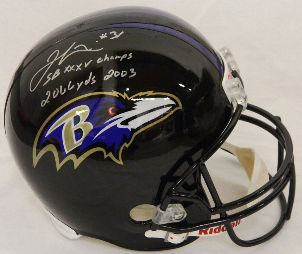 Jamal Lewis Signed Ravens Riddell Full-Size Replica Helmet w/2 Inscriptions - LEWREP302 - Jamal Lewis Signed Ravens Riddell Full-Size Replica Helmet w/2 Inscriptions product image