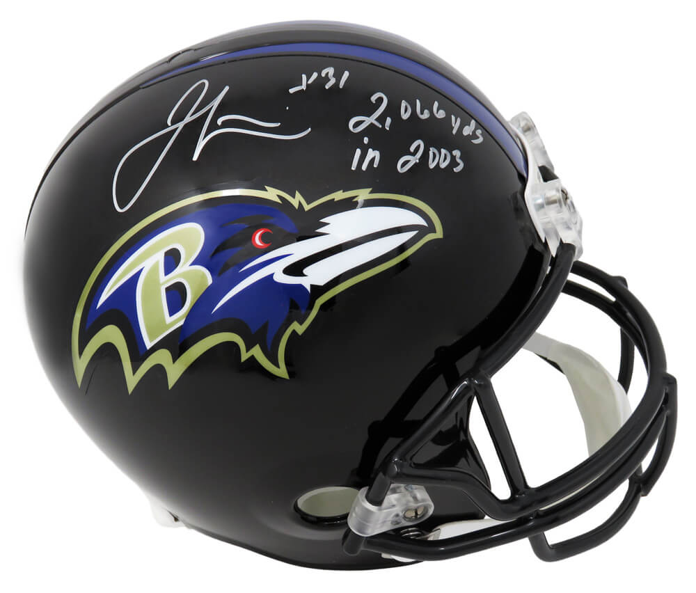 Jamal Lewis Signed Baltimore Ravens Riddell Full-Size Replica Helmet w/2,066 Yards in 2003 - LEWREP304 - Jamal Lewis Signed Baltimore Ravens Riddell Full-Size Replica Helmet w/2,066 Yards in 2003 product image