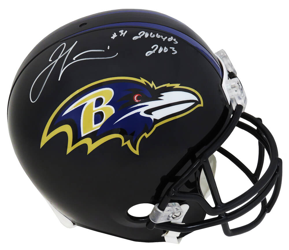 Jamal Lewis Signed Baltimore Ravens Riddell Full Size Replica Helmet w/2,066 Yards 2003 - LEWREP330 - Jamal Lewis Signed Baltimore Ravens Riddell Full Size Replica Helmet w/2,066 Yards 2003 product image