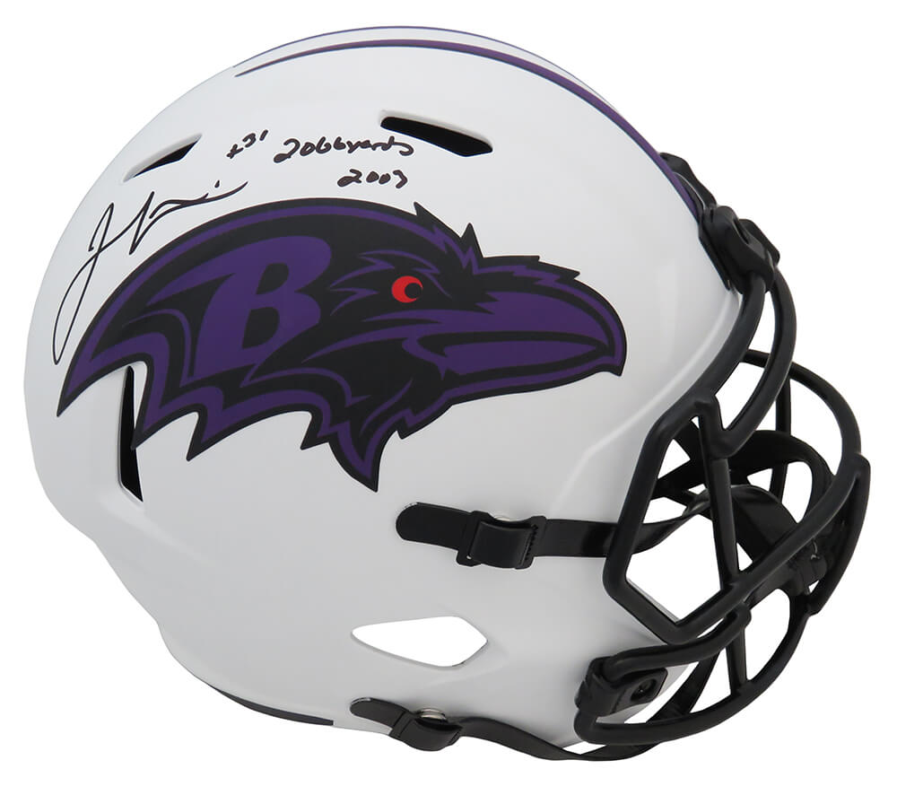 Jamal Lewis Signed Ravens Lunar Eclipse White Matte Riddell Full Size Speed Replica Helmet w/2,066 Yds 2003 - LEWREP333 - Jamal Lewis Signed Ravens Lunar Eclipse White Matte Riddell Full Size Speed Replica Helmet w/2,066 Yds 2003 product image