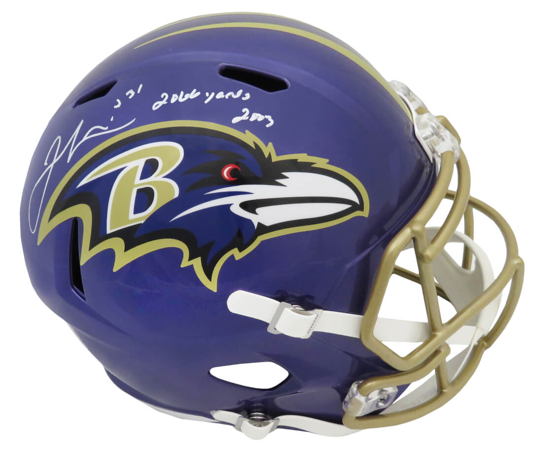 Jamal Lewis Signed Baltimore Ravens FLASH Riddell Full Size Speed Replica Helmet w/2,066 Yds 2003 - LEWREP334 - Jamal Lewis Signed Baltimore Ravens FLASH Riddell Full Size Speed Replica Helmet w/2,066 Yds 2003 product image