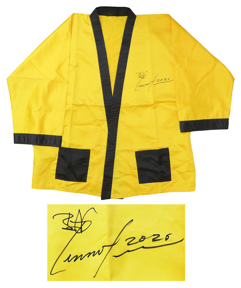 Lennox Lewis Signed Yellow Boxing Robe - LEWROB501 - Lennox Lewis Signed Yellow Boxing Robe product image