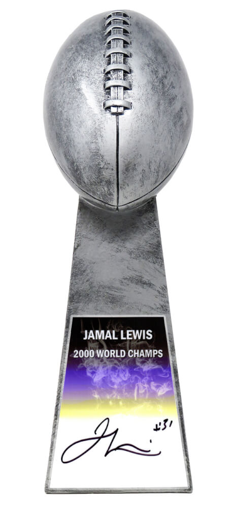 Jamal Lewis Signed Football World Champion 15 Inch Replica Silver Trophy - LEWTRO300 - Jamal Lewis Signed Football World Champion 15 Inch Replica Silver Trophy product image