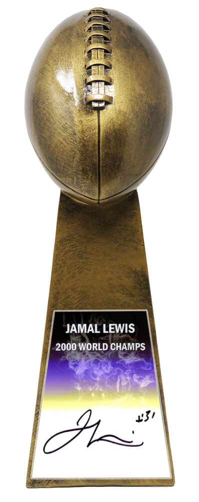 Jamal Lewis Signed Football World Champion 15 Inch Replica Gold Trophy - LEWTRO301 - Jamal Lewis Signed Football World Champion 15 Inch Replica Gold Trophy product image