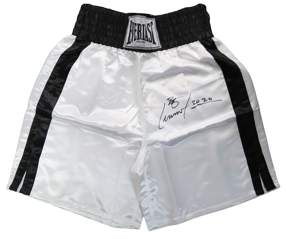 Lennox Lewis Signed Everlast White Boxing Trunks - LEWTRU500 - Lennox Lewis Signed Everlast White Boxing Trunks product image