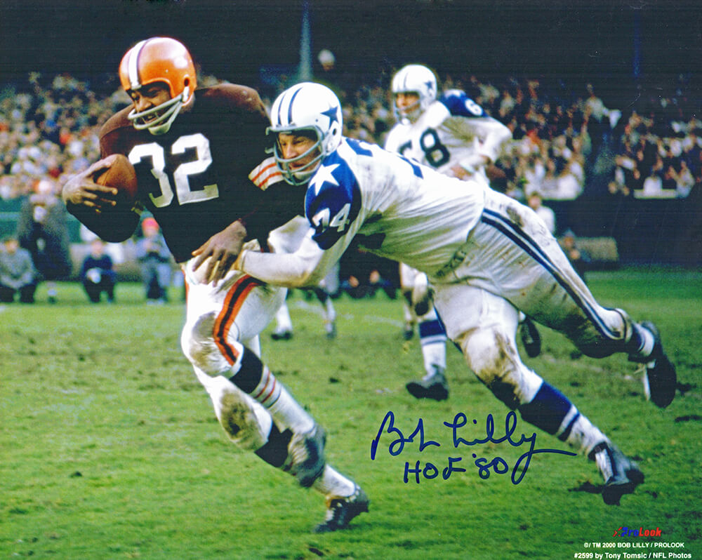 Bob Lilly Signed Dallas Cowboys Tackling Jim Brown 8x10 Photo w/HOF'80 - LIL08P305 - Bob Lilly Signed Dallas Cowboys Tackling Jim Brown 8x10 Photo w/HOF'80 product image