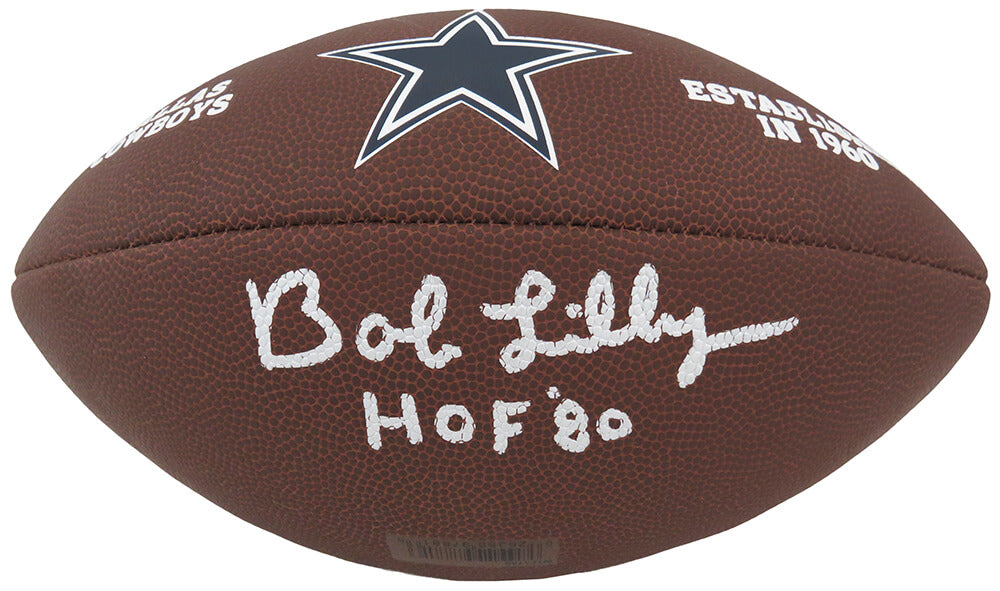 Bob Lilly Signed Dallas Cowboys Brown Logo Football w/HOF'80 - LILFTB309 - Bob Lilly Signed Dallas Cowboys Brown Logo Football w/HOF'80 product image