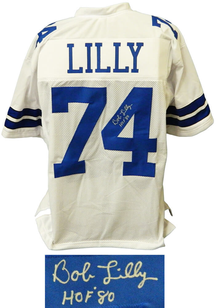 Bob Lilly Signed White Custom Football Jersey w/HOF '80 - LILJRY301 - Bob Lilly Signed White Custom Football Jersey w/HOF '80 product image