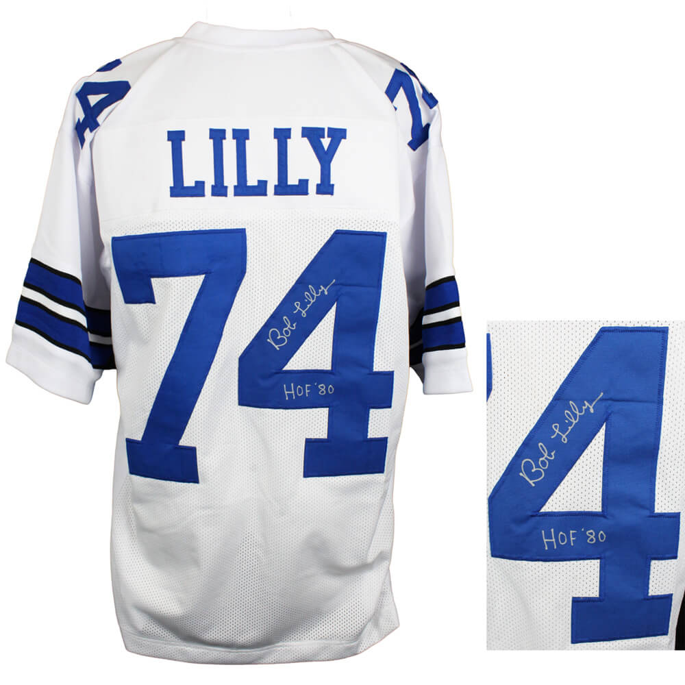 Bob Lilly Signed White Custom Throwback Football Jersey w/HOF'80 - LILJRY303 - Bob Lilly Signed White Custom Throwback Football Jersey w/HOF'80 product image