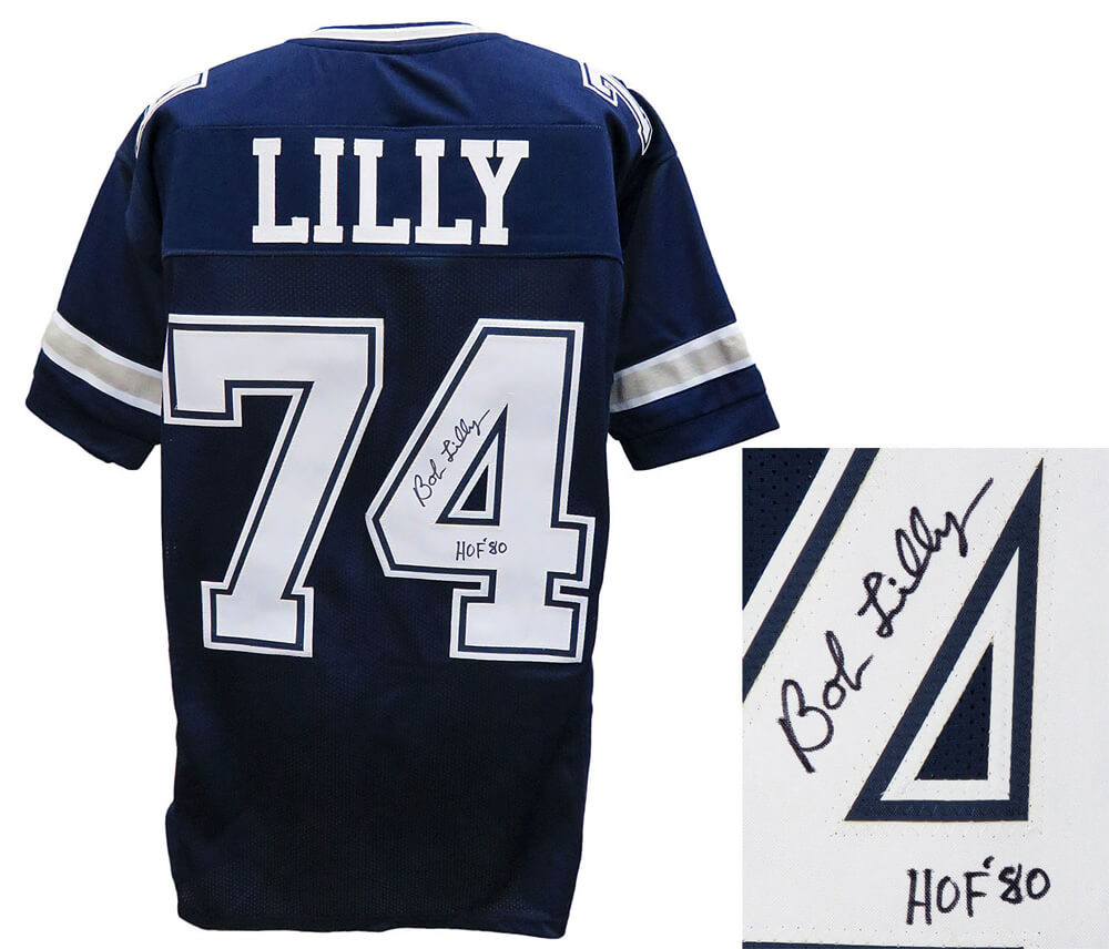 Bob Lilly Signed Navy Throwback Custom Football Jersey w/HOF'80 - LILJRY304 - Bob Lilly Signed Navy Throwback Custom Football Jersey w/HOF'80 product image