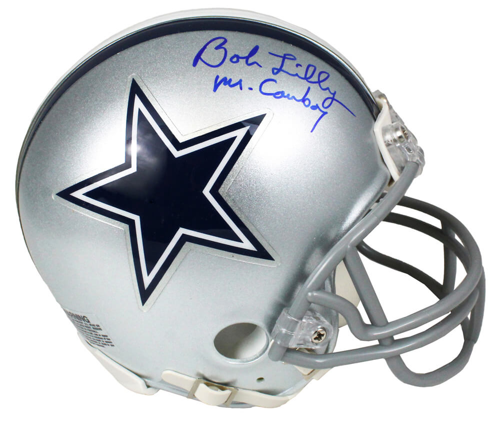 Bob Lilly Signed Cowboys Riddell Mini Helmet w/Mr. Cowboy - LILMIN301 - Bob Lilly Signed Cowboys Riddell Mini Helmet w/Mr. Cowboy product image