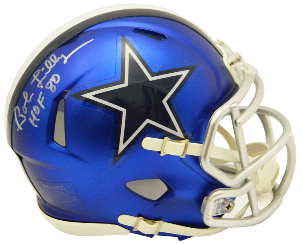 Bob Lilly Signed Dallas Cowboys Blaze Riddell Mini Helmet w/HOF'80 - LILMIN304 - Bob Lilly Signed Dallas Cowboys Blaze Riddell Mini Helmet w/HOF'80 product image