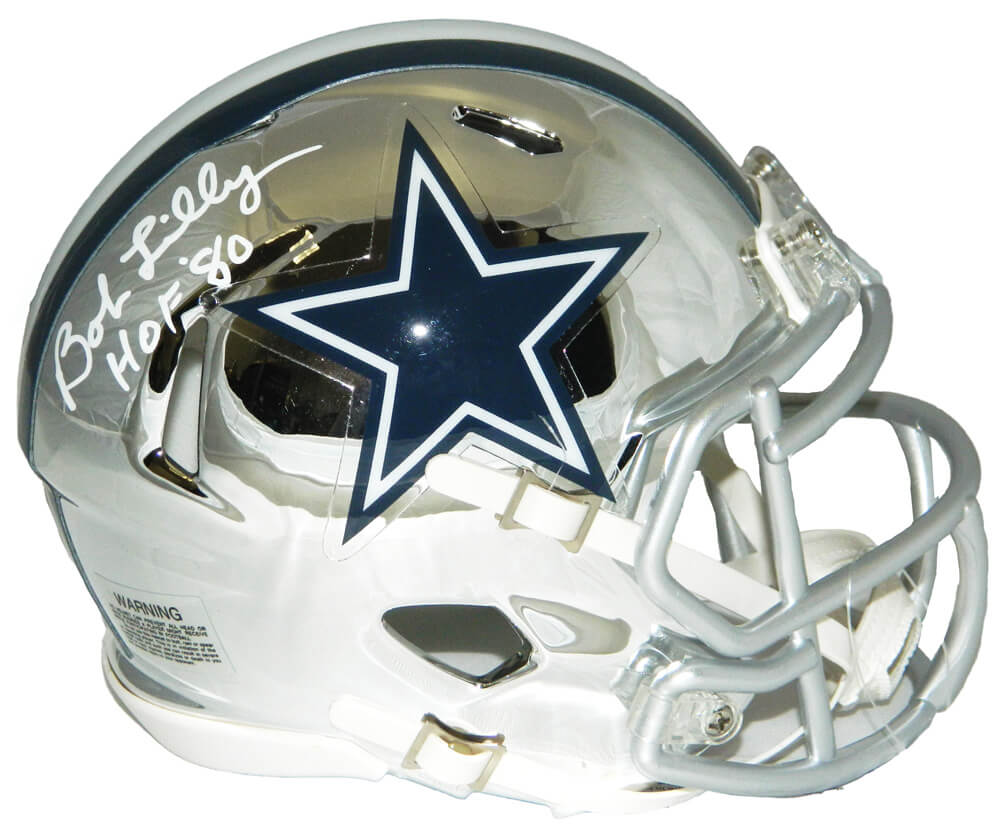 Bob Lilly Signed Dallas Cowboys Chrome Riddell Mini Helmet w/HOF'80 - LILMIN305 - Bob Lilly Signed Dallas Cowboys Chrome Riddell Mini Helmet w/HOF'80 product image