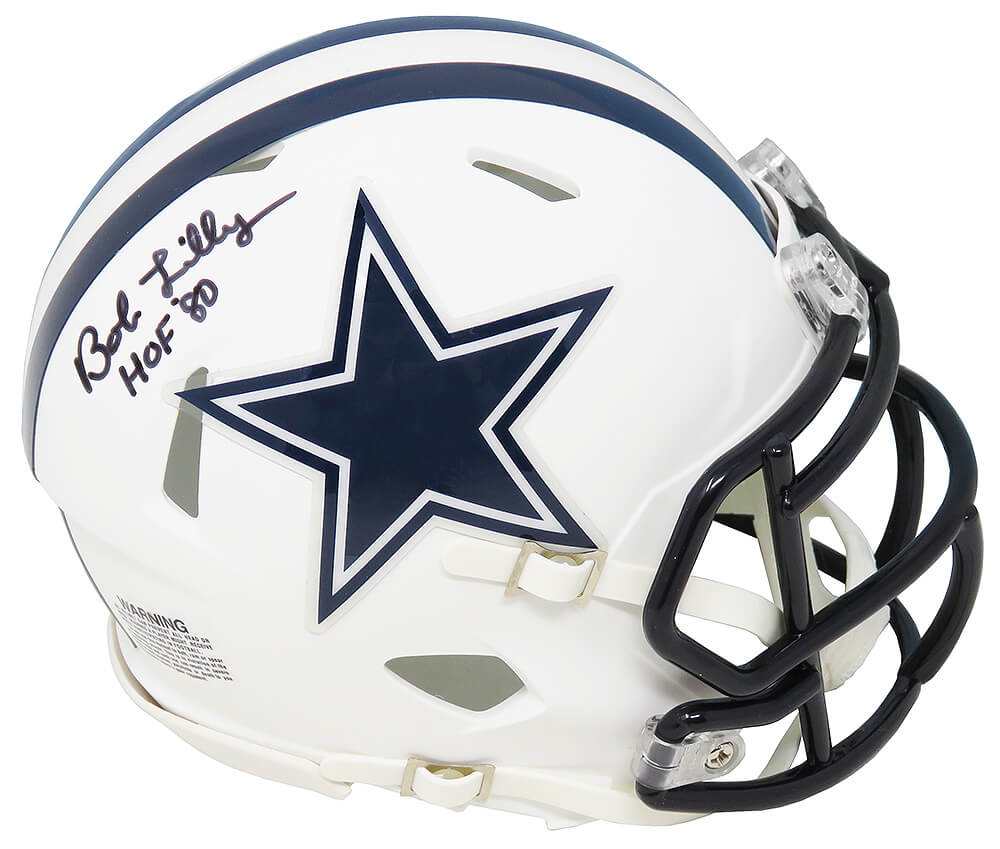 Bob Lilly Signed Dallas Cowboys Flat White Matte Riddell Speed Mini Helmet w/HOF'80 - LILMIN307 - Bob Lilly Signed Dallas Cowboys Flat White Matte Riddell Speed Mini Helmet w/HOF'80 product image