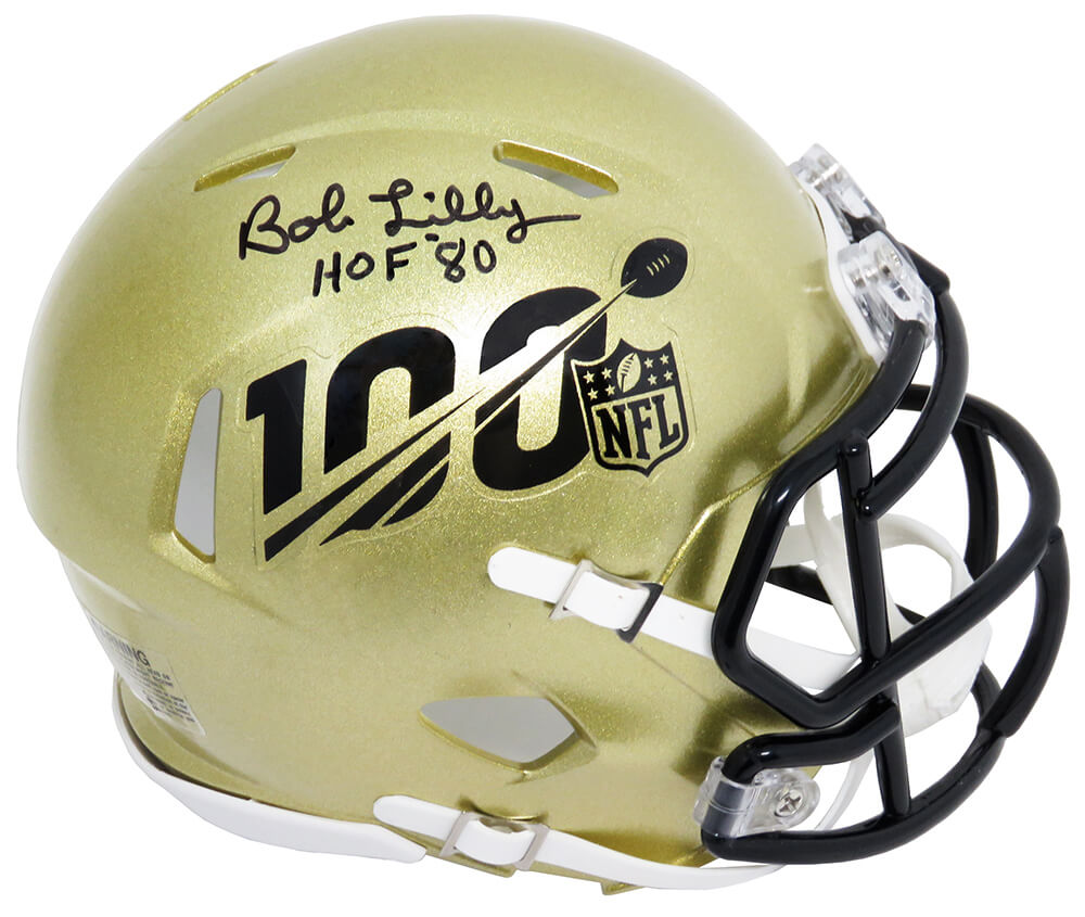 Bob Lilly Signed NFL 100th Season Logo Gold Riddell Speed Mini Helmet w/HOF'80 - LILMIN308 - Bob Lilly Signed NFL 100th Season Logo Gold Riddell Speed Mini Helmet w/HOF'80 product image