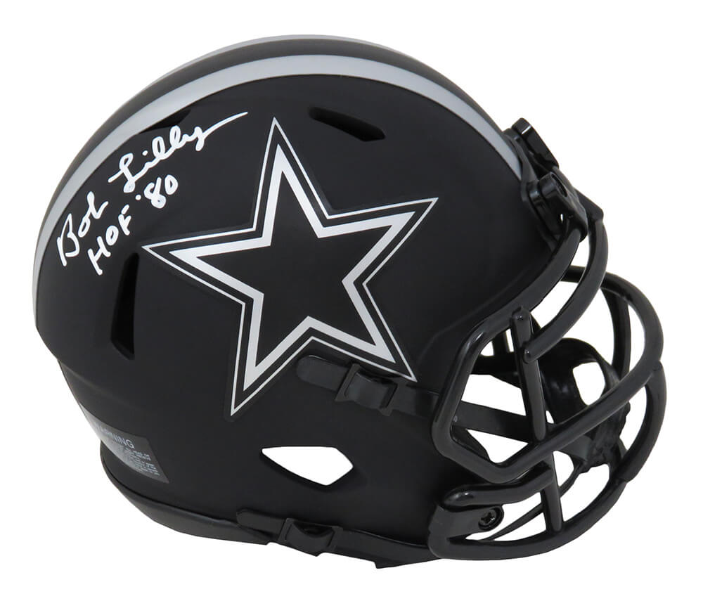 Bob Lilly Signed Dallas Cowboys Eclipse Black Matte Riddell Speed Mini Helmet w/HOF'80 - LILMIN310 - Bob Lilly Signed Dallas Cowboys Eclipse Black Matte Riddell Speed Mini Helmet w/HOF'80 product image