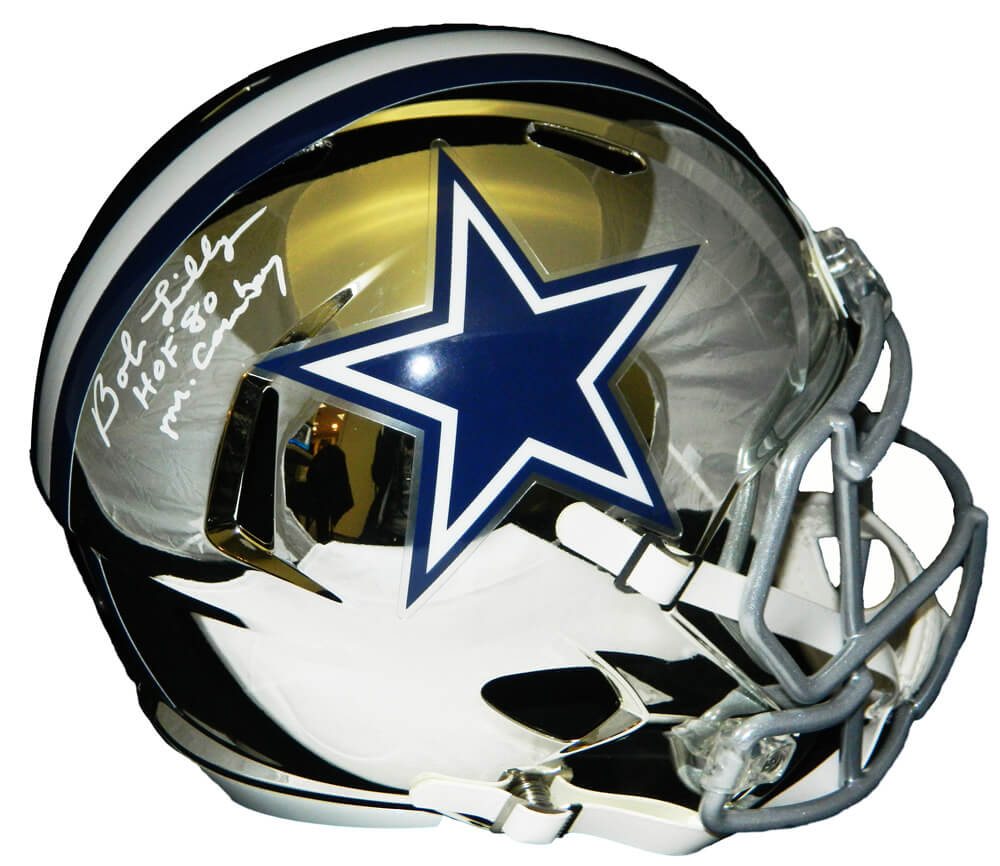 Bob Lilly Signed Dallas Cowboys Chrome Riddell Full Size Replica Helmet w/HOF 80, Mr Cowboy - LILREP302 - Bob Lilly Signed Dallas Cowboys Chrome Riddell Full Size Replica Helmet w/HOF 80, Mr Cowboy product image