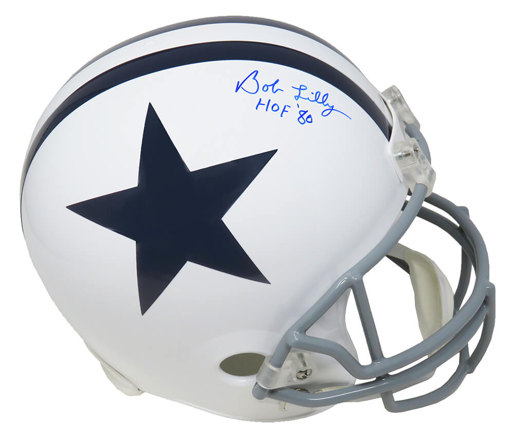 Bob Lilly Signed Dallas Cowboys Whit Throwback Riddell Full Size Replica Helmet w/HOF 80 - LILREP304 - Bob Lilly Signed Dallas Cowboys Whit Throwback Riddell Full Size Replica Helmet w/HOF 80 product image