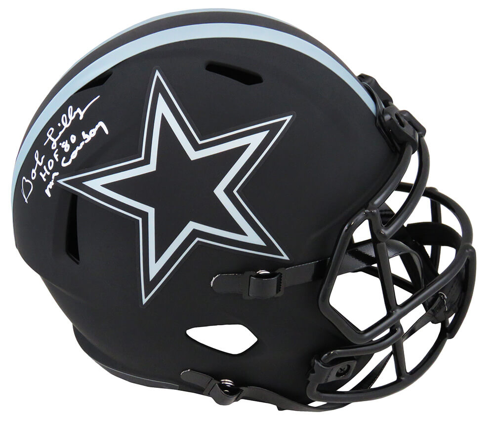 Bob Lilly Signed Dallas Cowboys Eclipse Black Matte Riddell Full Size Speed Replica Helmet w/HOF'80, Mr Cowboy - LILREP309 - Bob Lilly Signed Dallas Cowboys Eclipse Black Matte Riddell Full Size Speed Replica Helmet w/HOF'80, Mr Cowboy product image