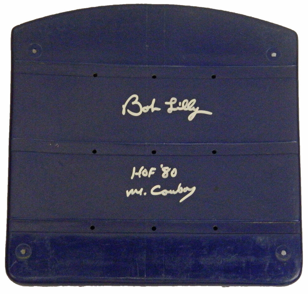 Bob Lilly Signed Cowboys Texas Stadium Blue Stadium Seat Bottom w/HOF 80, Mr Cowboy - LILSTB300 - Bob Lilly Signed Cowboys Texas Stadium Blue Stadium Seat Bottom w/HOF 80, Mr Cowboy product image