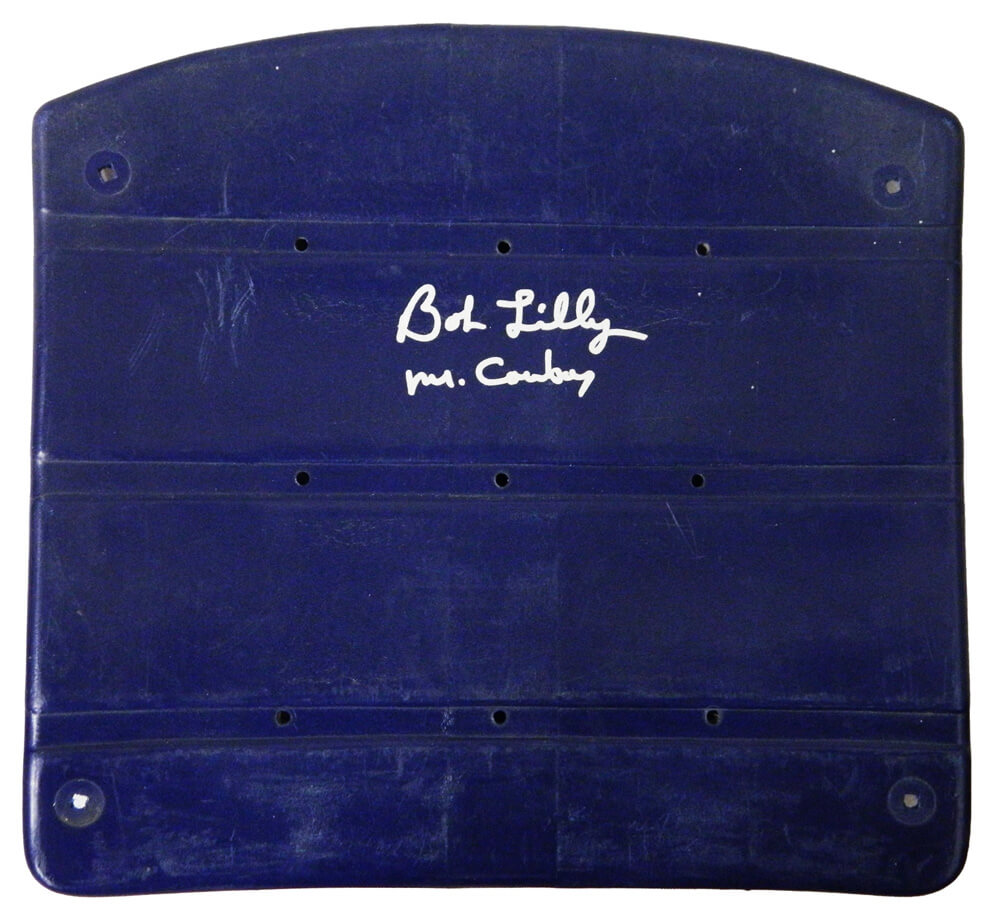 Bob Lilly Signed Cowboys Texas Stadium Blue Stadium Seat Bottom w/Mr Cowboy - LILSTB301 - Bob Lilly Signed Cowboys Texas Stadium Blue Stadium Seat Bottom w/Mr Cowboy product image