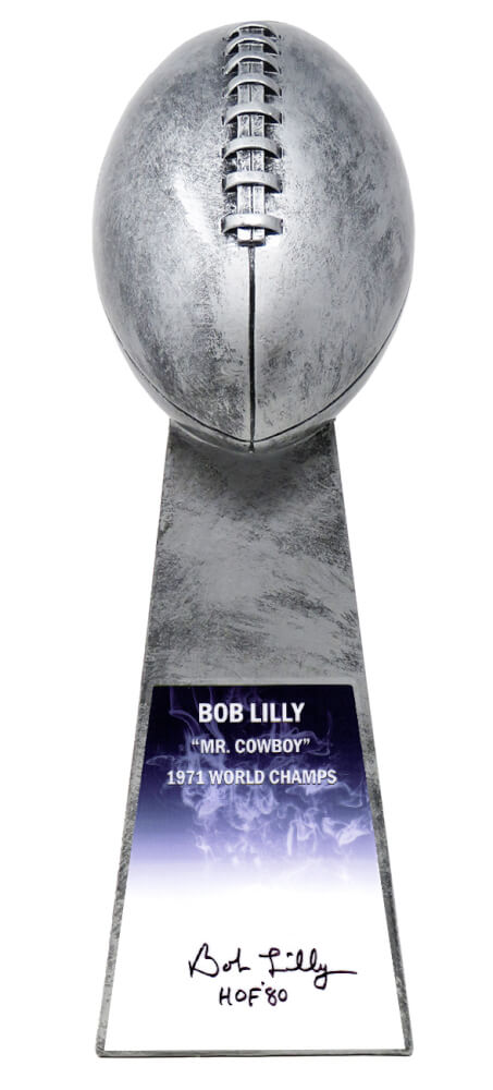 Bob Lilly Signed Football World Champion 15 Inch Replica Silver Trophy w/HOF'80 - LILTRO300 - Bob Lilly Signed Football World Champion 15 Inch Replica Silver Trophy w/HOF'80 product image