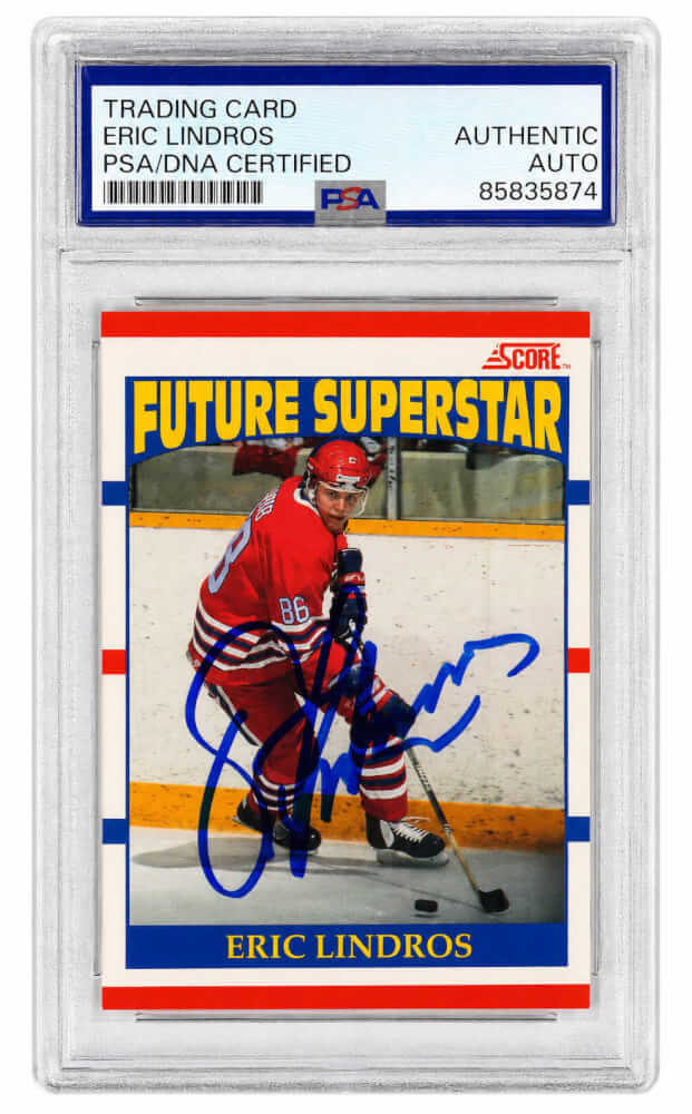 Eric Lindros Signed 1990 Score Future Superstar Rookie Hockey Card #440 - (PSA Encapsulated) - LINCAR400 - Eric Lindros Signed 1990 Score Future Superstar Rookie Hockey Card #440 - (PSA Encapsulated) product image