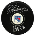 Eric Lindros Signed New York Rangers Logo Hockey Puck w/HOF'16 - LINPUC417 - Eric Lindros Signed New York Rangers Logo Hockey Puck w/HOF'16 product image