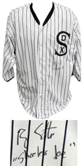 Ray Liotta Signed White Pinstripe Throwback Custom Baseball Jersey w/Shoeless Joe - LIOJRY501 - Ray Liotta Signed White Pinstripe Throwback Custom Baseball Jersey w/Shoeless Joe product image
