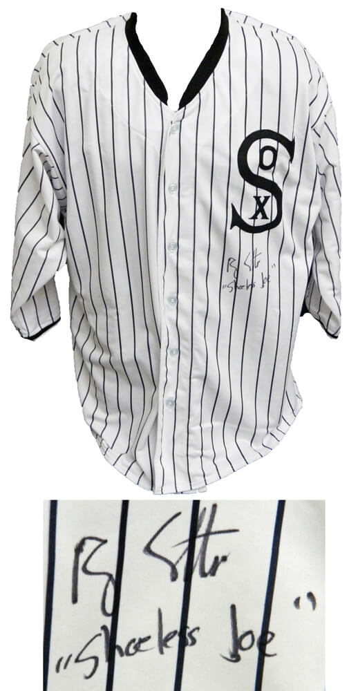 Ray Liotta Signed White Pinstripe Throwback Custom Baseball Jersey w/Shoeless Joe - LIOJRY501 - Ray Liotta Signed White Pinstripe Throwback Custom Baseball Jersey w/Shoeless Joe product image