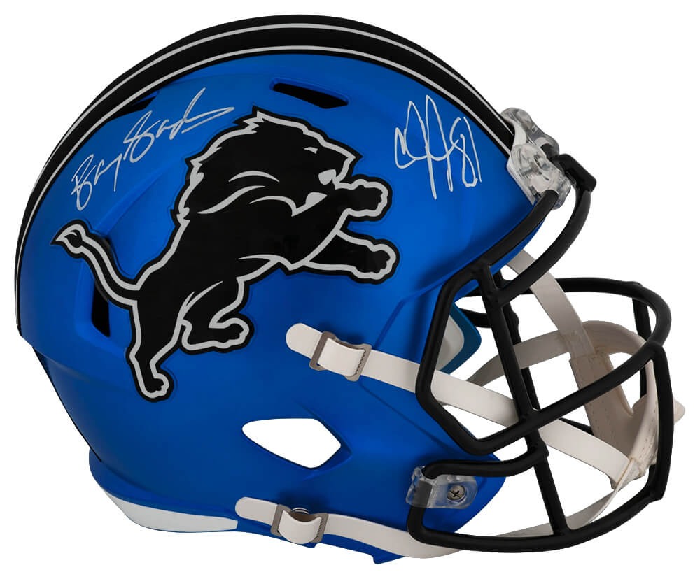 Barry Sanders & Calvin Johnson Signed Detroit Lions 2024 Alternate Riddell Full Size Speed Replica Helmet - LIOREP301 - Barry Sanders & Calvin Johnson Signed Detroit Lions 2024 Alternate Riddell Full Size Speed Replica Helmet product image
