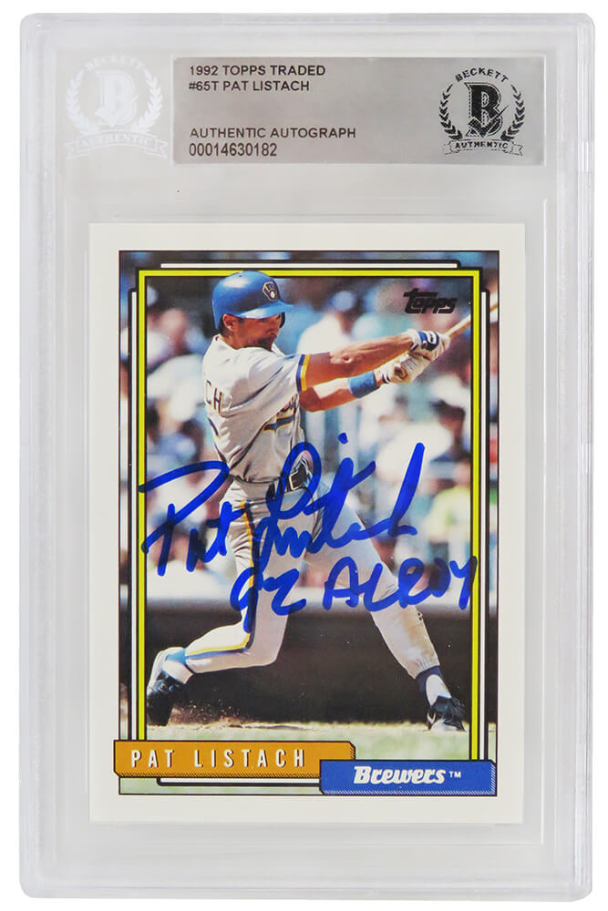 Pat Listach Signed Milwaukee Brewers 1992 Topps Trade Baseball Rookie Card #65T w/92 AL ROY - (Beckett Encapsulated) - LISCAR103 - Pat Listach Signed Milwaukee Brewers 1992 Topps Trade Baseball Rookie Card #65T w/92 AL ROY - (Beckett Encapsulated) product image