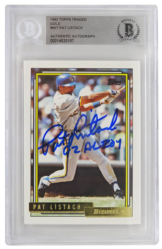 Pat Listach Signed Milwaukee Brewers 1992 Topps Trade Gold Baseball Rookie Card #65T w/92 AL ROY - (Beckett Encapsulated) - LISCAR104 - Pat Listach Signed Milwaukee Brewers 1992 Topps Trade Gold Baseball Rookie Card #65T w/92 AL ROY - (Beckett Encapsulated) product image