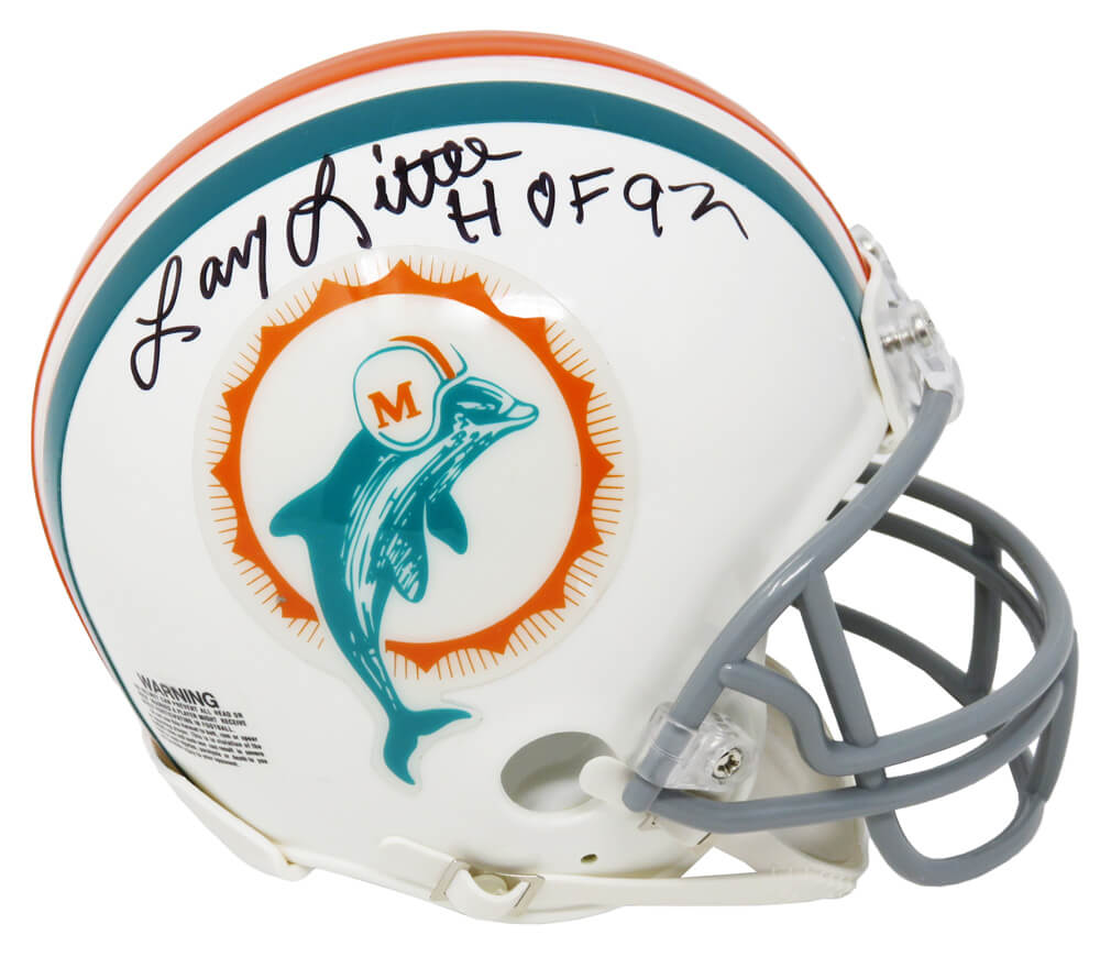 Larry Little Signed Miami Dolphins 1972 Style Throwback Riddell Mini Helmet w/HOF'93 - LITMIN310 - Larry Little Signed Miami Dolphins 1972 Style Throwback Riddell Mini Helmet w/HOF'93 product image