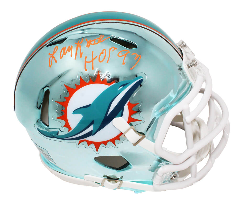Larry Little Signed Miami Dolphins Chrome Riddell Speed Mini Helmet w/HOF'93 - LITMIN311 - Larry Little Signed Miami Dolphins Chrome Riddell Speed Mini Helmet w/HOF'93 product image