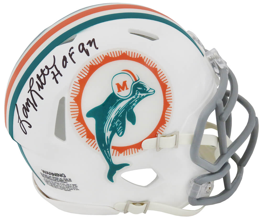 Larry Little Signed Miami Dolphins 1972 Style T/B Riddell Speed Mini Helmet w/HOF'93 - LITMIN313 - Larry Little Signed Miami Dolphins 1972 Style T/B Riddell Speed Mini Helmet w/HOF'93 product image