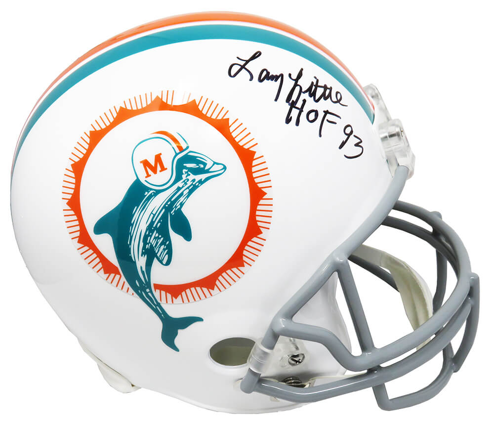 Larry Little Signed Miami Dolphins 1972 Style Throwback Riddell Full Size Replica Helmet w/HOF'93 - LITREP310 - Larry Little Signed Miami Dolphins 1972 Style Throwback Riddell Full Size Replica Helmet w/HOF'93 product image