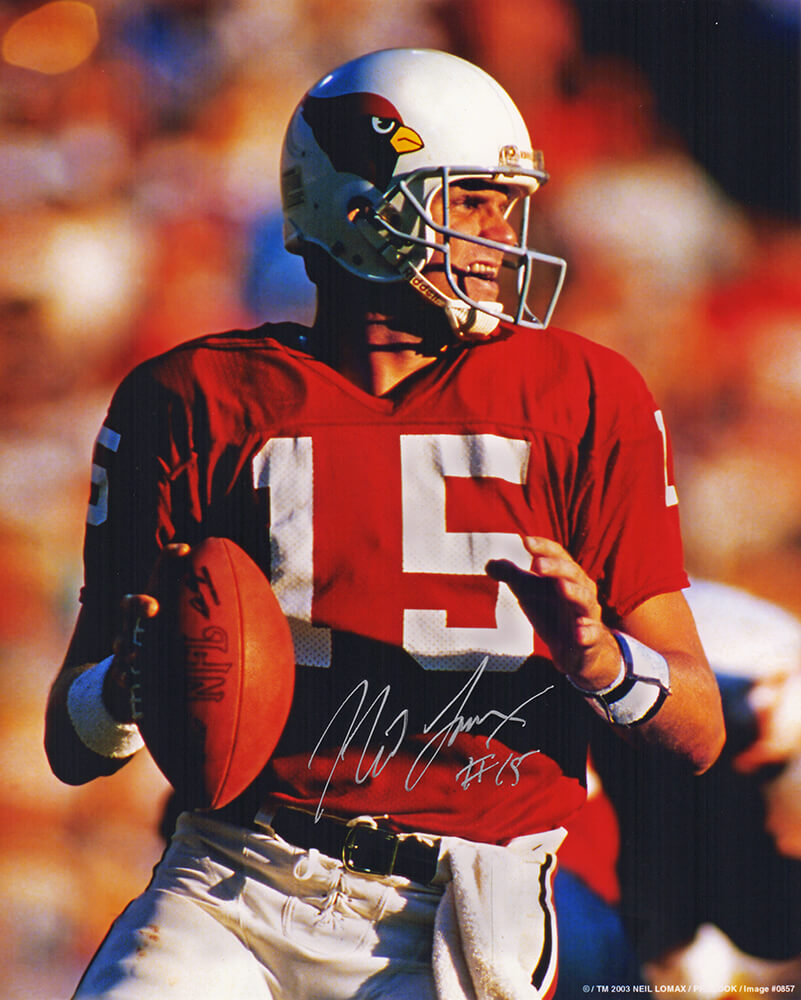 Neil Lomax Signed Cardinals Red Jersey Action 8x10 Photo (In Silver) - LOM08P301 - Neil Lomax Signed Cardinals Red Jersey Action 8x10 Photo (In Silver) product image