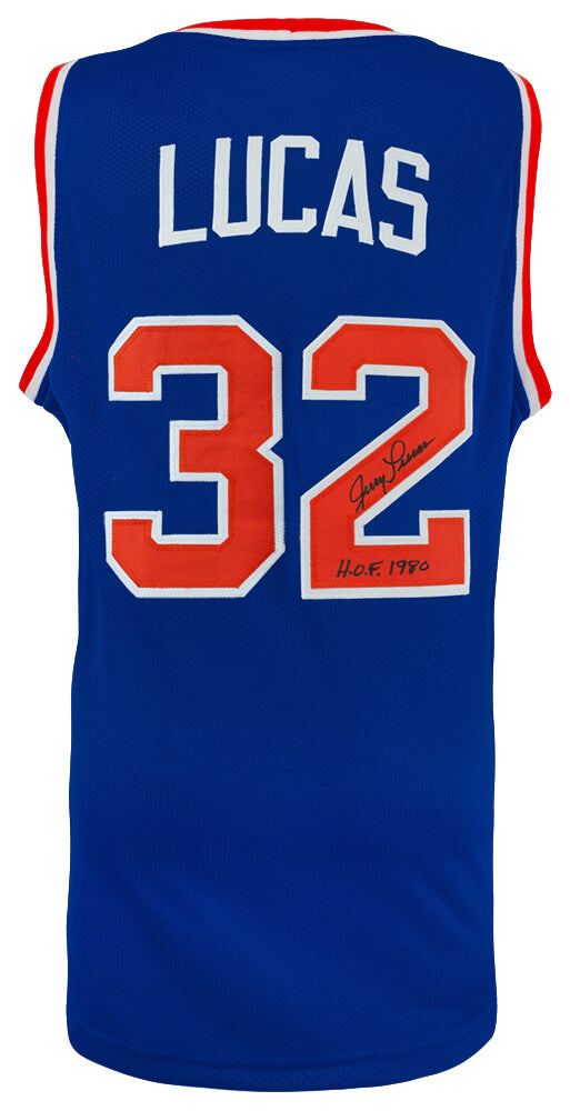 Jerry Lucas Signed Blue Custom Basketball Jersey w/HOF 1980 - LUCJRY201 - Jerry Lucas Signed Blue Custom Basketball Jersey w/HOF 1980 product image