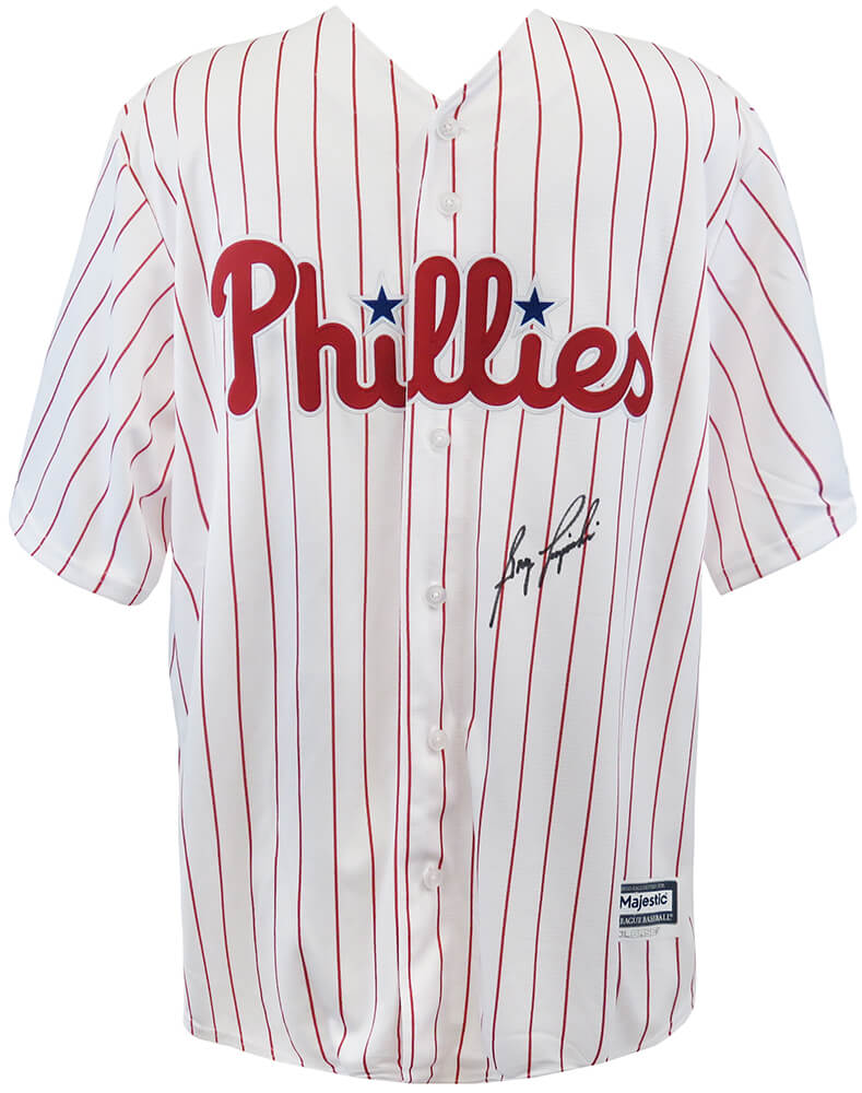 Greg Luzinski Signed Philadelphia Phillies White Pinstripe Majestic Replica Baseball Jersey - LUZJRY100 - Greg Luzinski Signed Philadelphia Phillies White Pinstripe Majestic Replica Baseball Jersey product image
