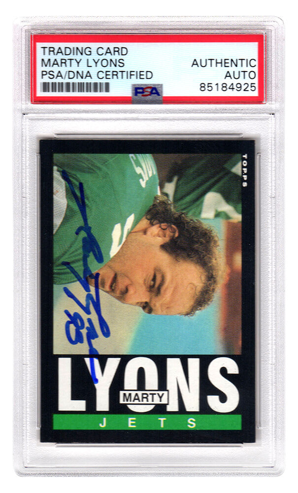 Marty Lyons Signed New York Jets 1985 Topps Football Trading Card #343 - (PSA Encapsulated) - LYOCAR300 - Marty Lyons Signed New York Jets 1985 Topps Football Trading Card #343 - (PSA Encapsulated) product image